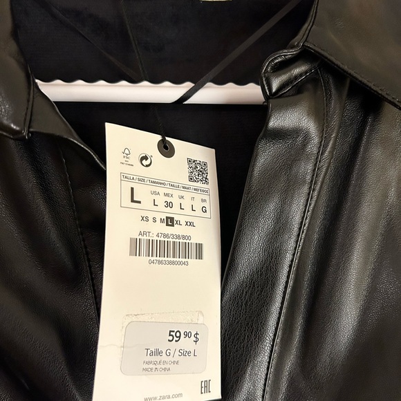 Zara Pleather Ruched Blouse, Black, Size 12 - NEW - Picture 2 of 2